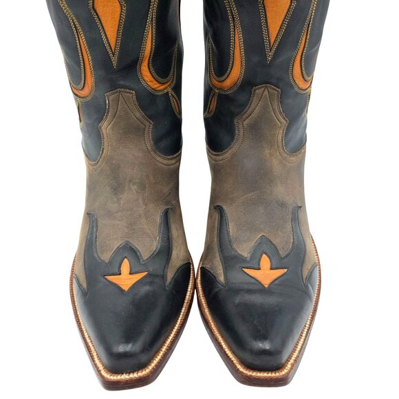 Heritage Boots Taupe Gray Orange Suede Leather Cowboy Western Boots Mens 10 CBC - Picture 3 of 16